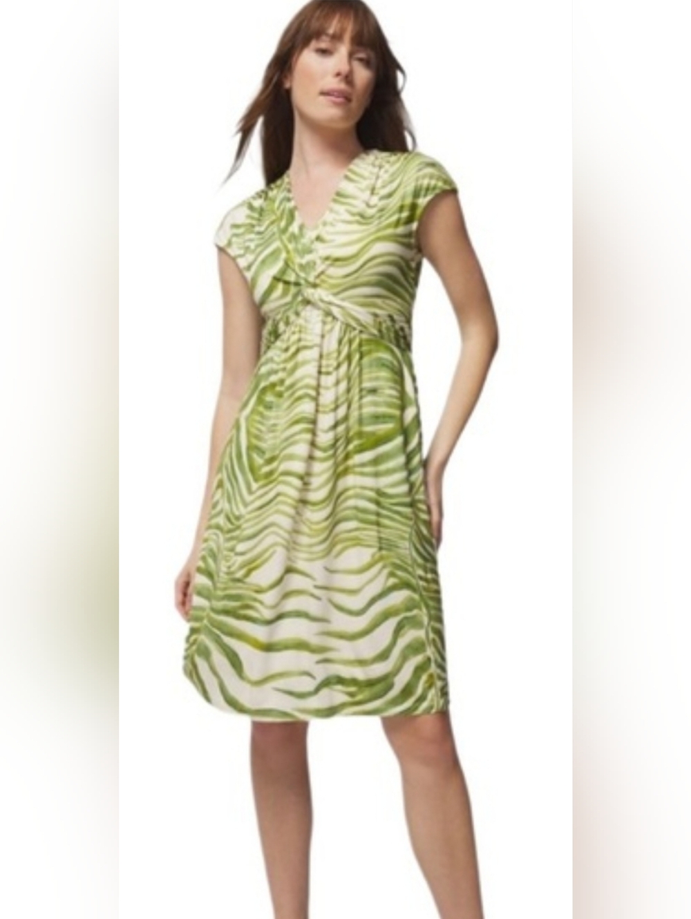 Jersey Twist Bra Dress Palm Leaf Print With Pockets Medium